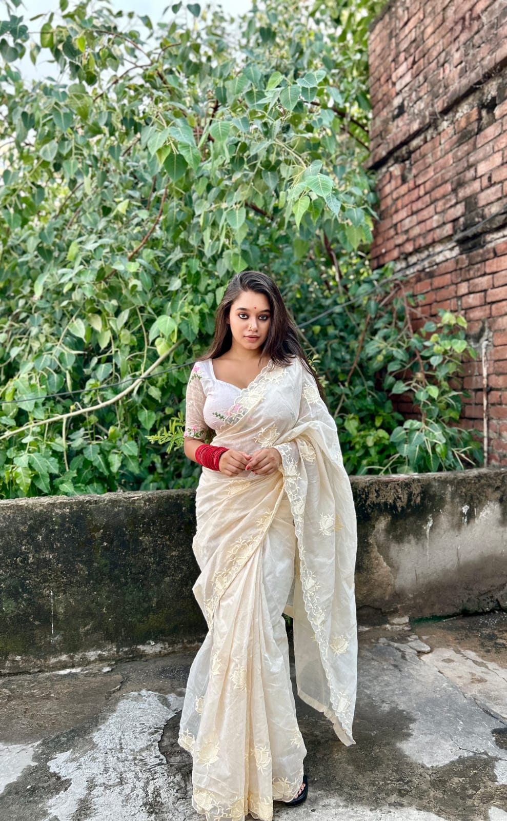 Pure Chanderi Cotton Embroidered Work Saree