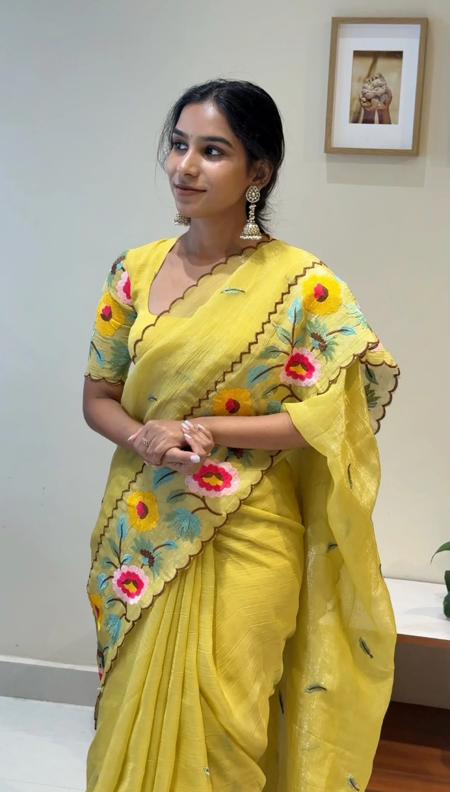 Crunchy Sunflower Party Wear Designer Saree
