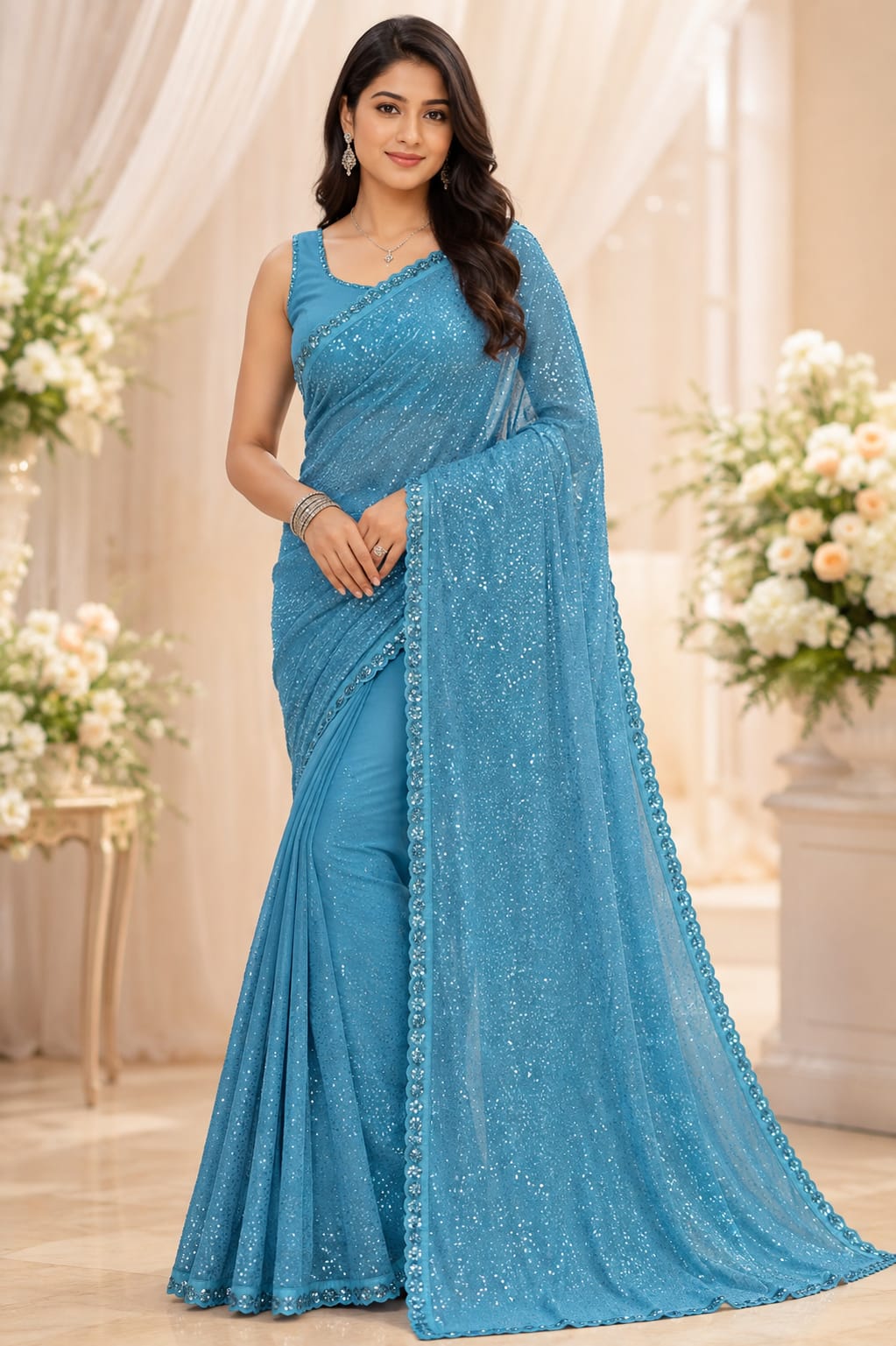 Luminary Éclat: Special Edition Khichdi Micro-Sequin Faux Georgette Saree Ensemble