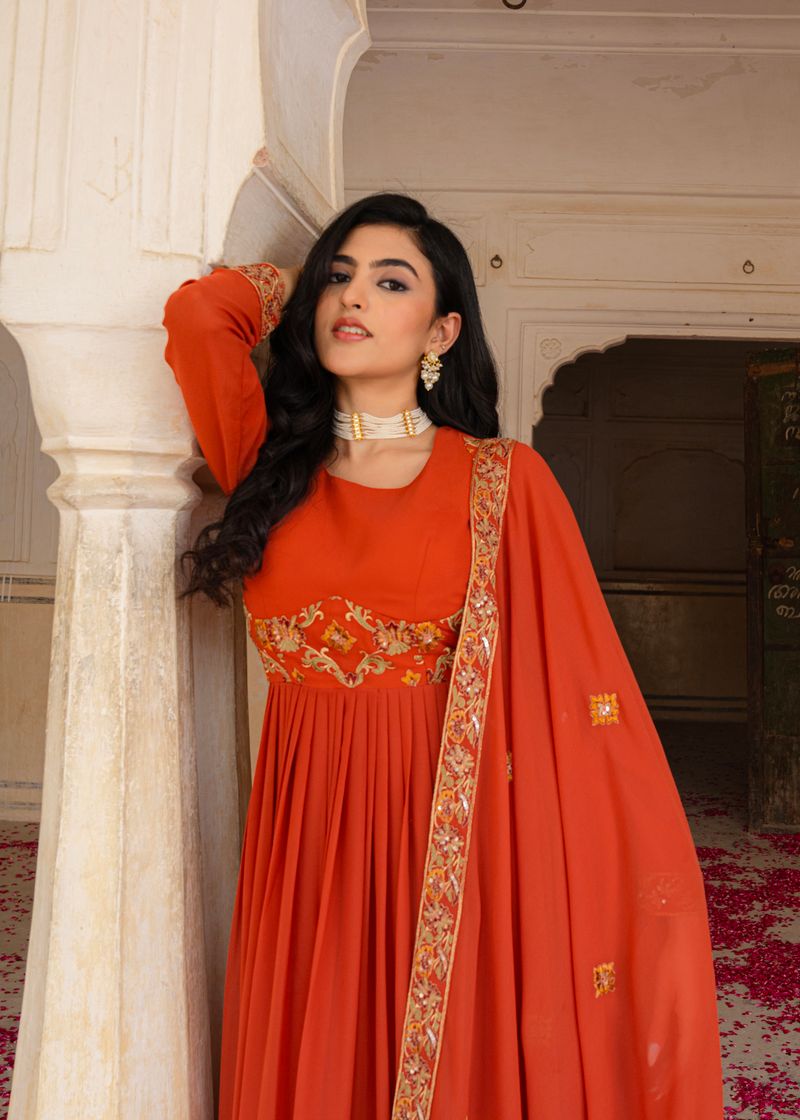 RED EXCLUSIVE READY TO WEAR PREMIUM GOWN–DUPATTA SET