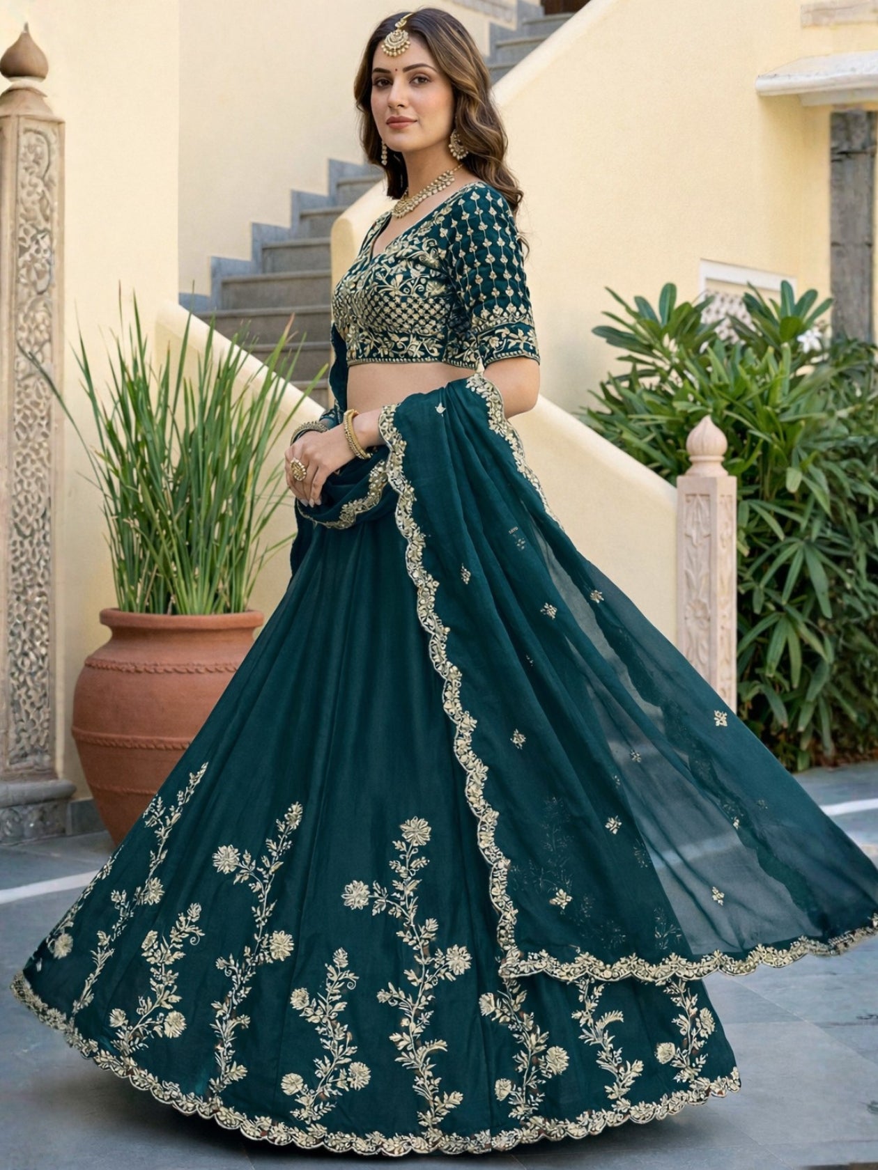 Perfect Blend of Craftsmanship & Elegance Green Lehanga
