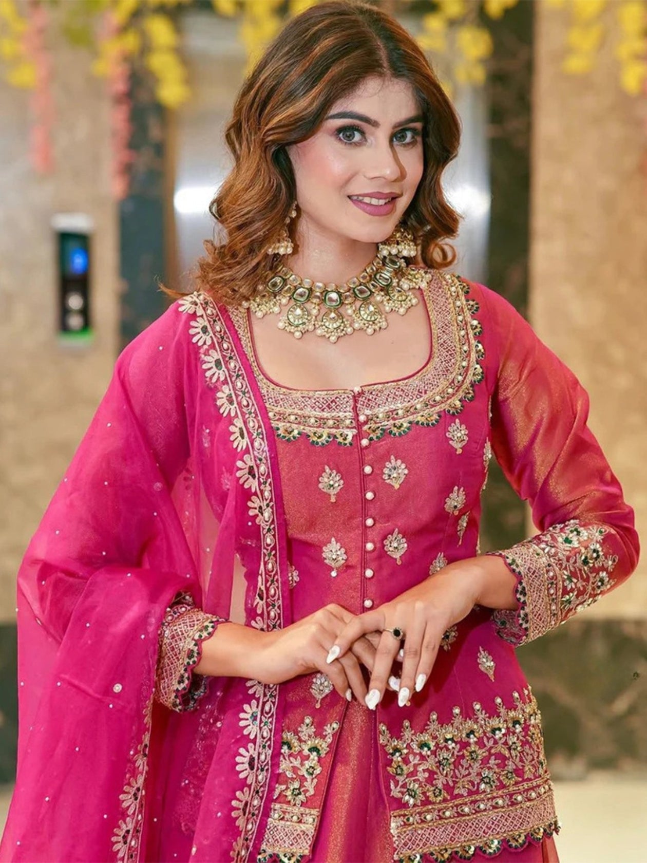 Premium Rani Pink Fendi Long Choli Lehenga Set