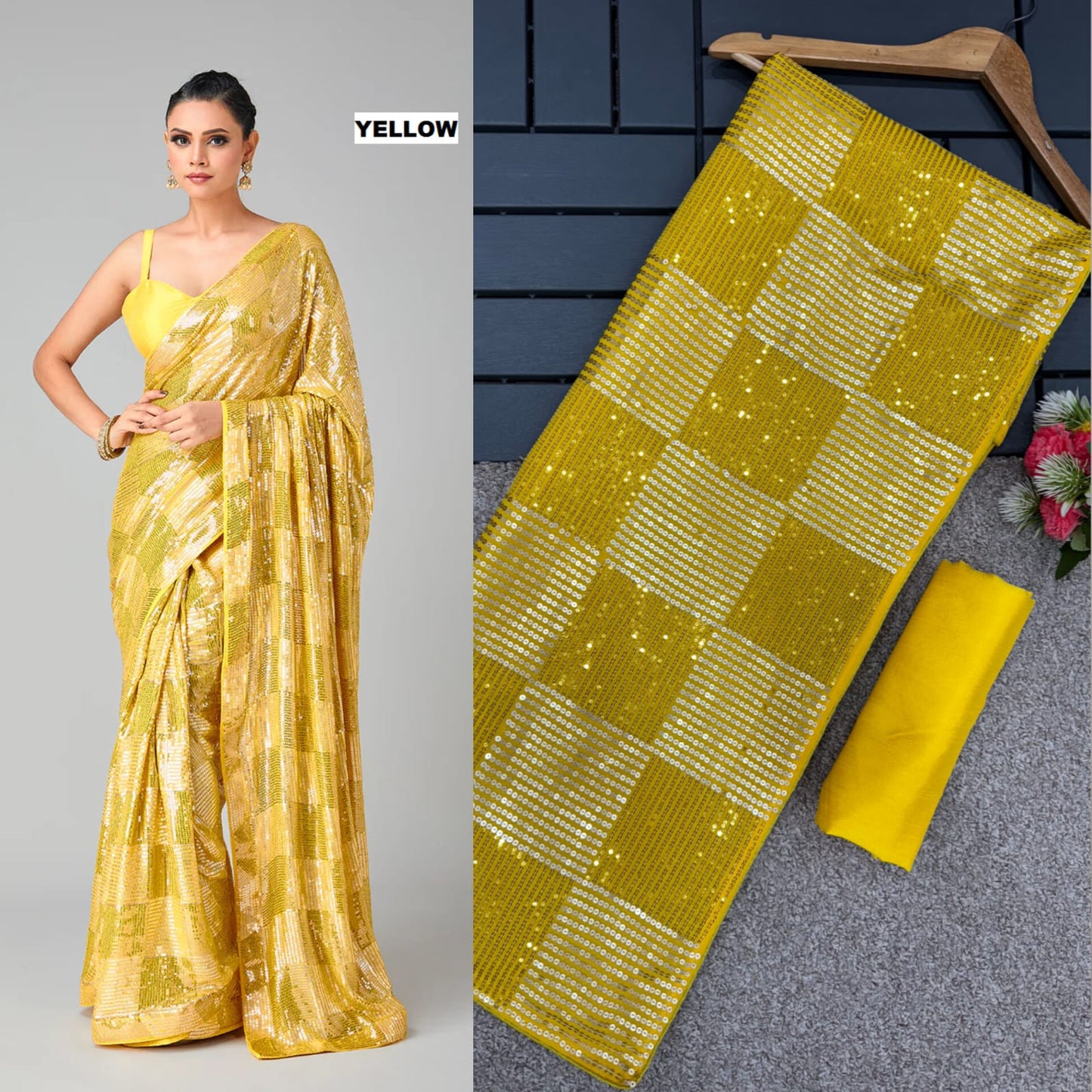 Bling Square Fashionable Sequins Bollywood Saree