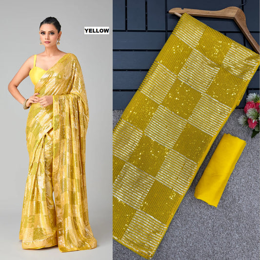 Bling Square Fashionable Sequins Bollywood Saree