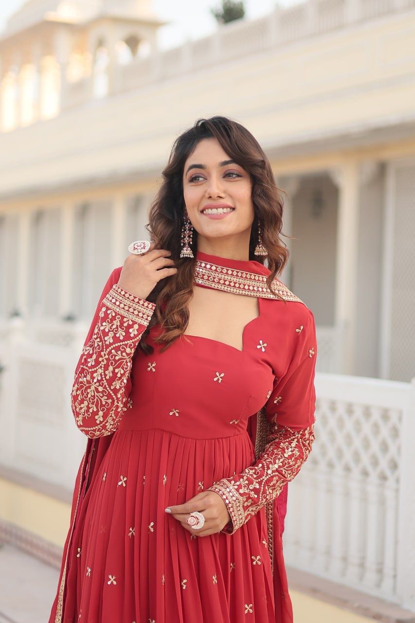 FESTIVE RED GOWN WITH DUPATTA