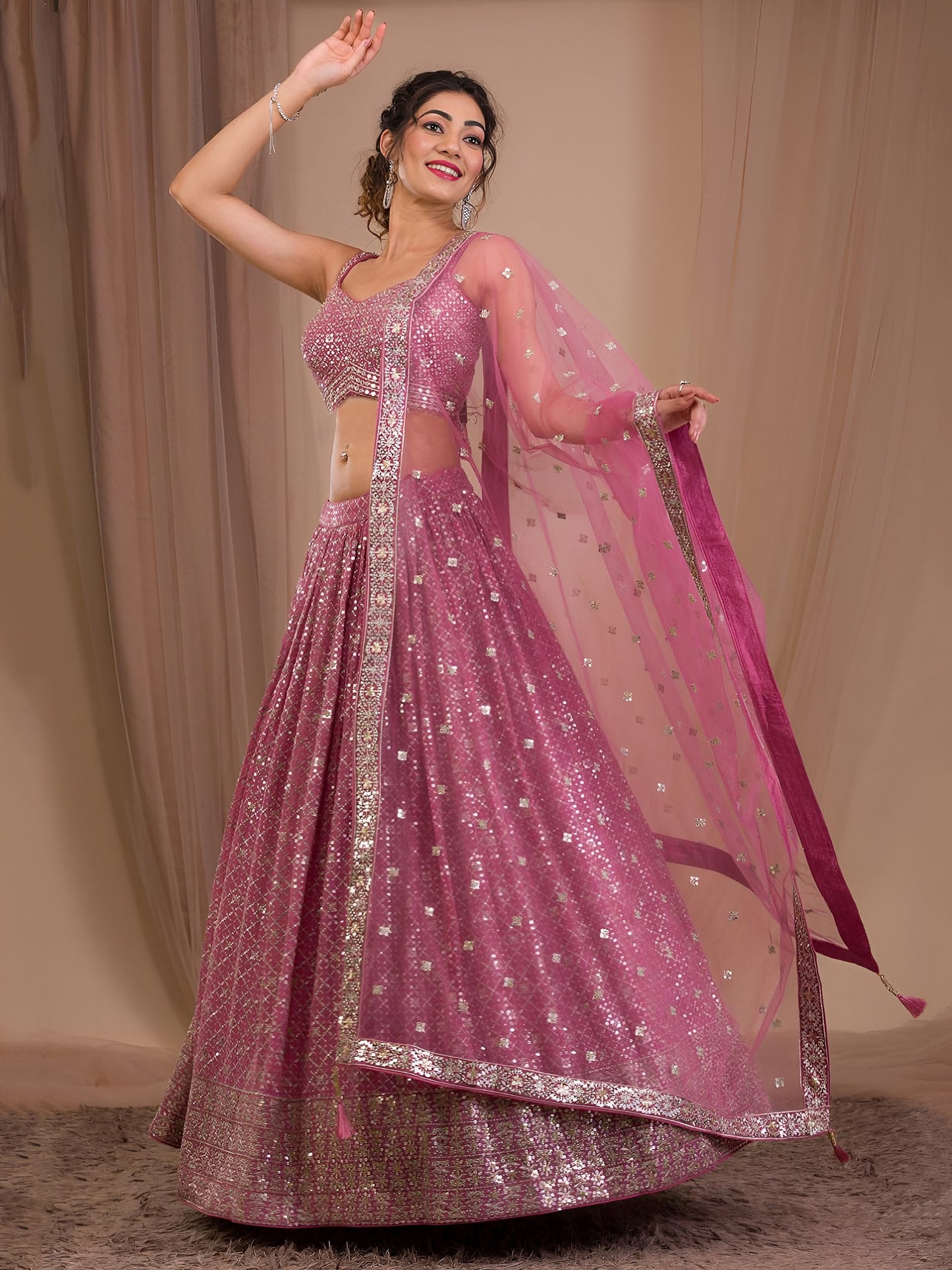 Glittering Rose Pink Designer Lehenga Choli