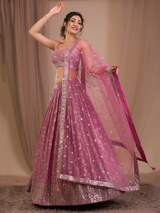 Glittering Rose Pink Designer Lehenga Choli