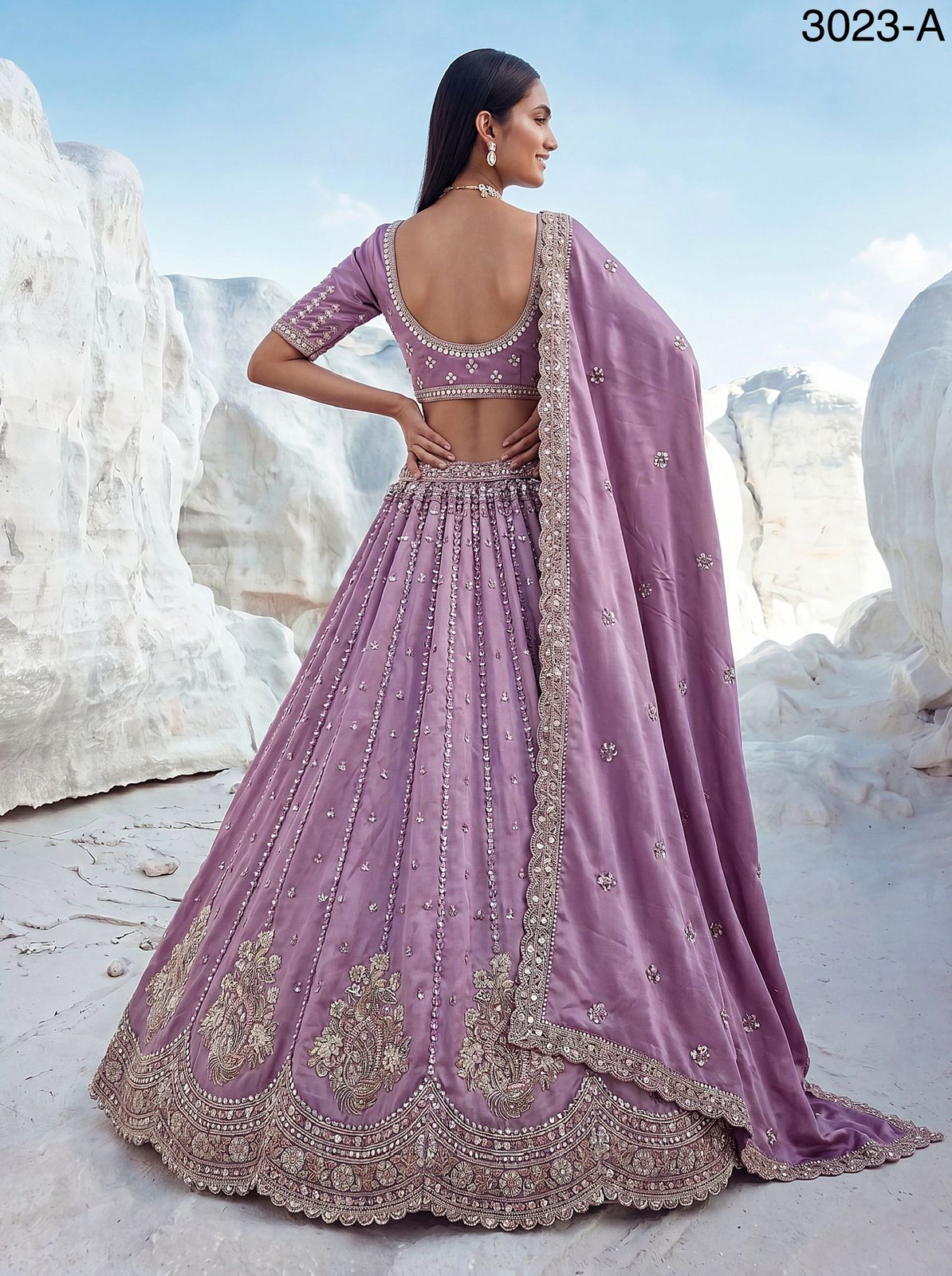 Twilight Bloom Intricate Handwork Designed Scalloped Lehenga Choli