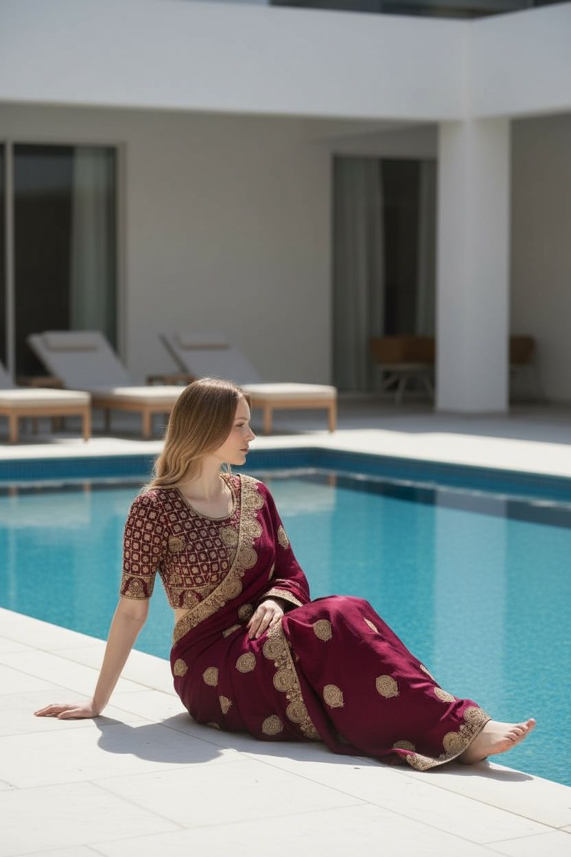 Sheer Elegance Exquisite Heavy Fandy Satin Silk Saree