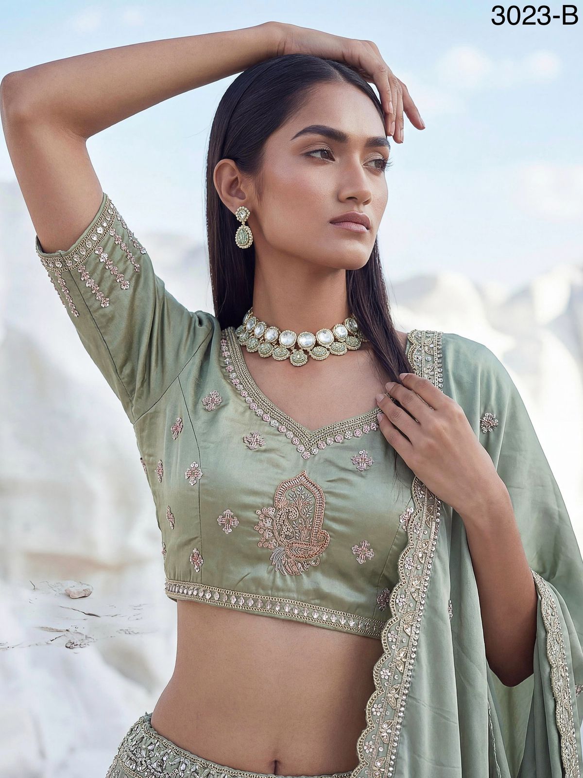 Twilight Bloom Intricate Handwork Designed Scalloped Lehenga Choli