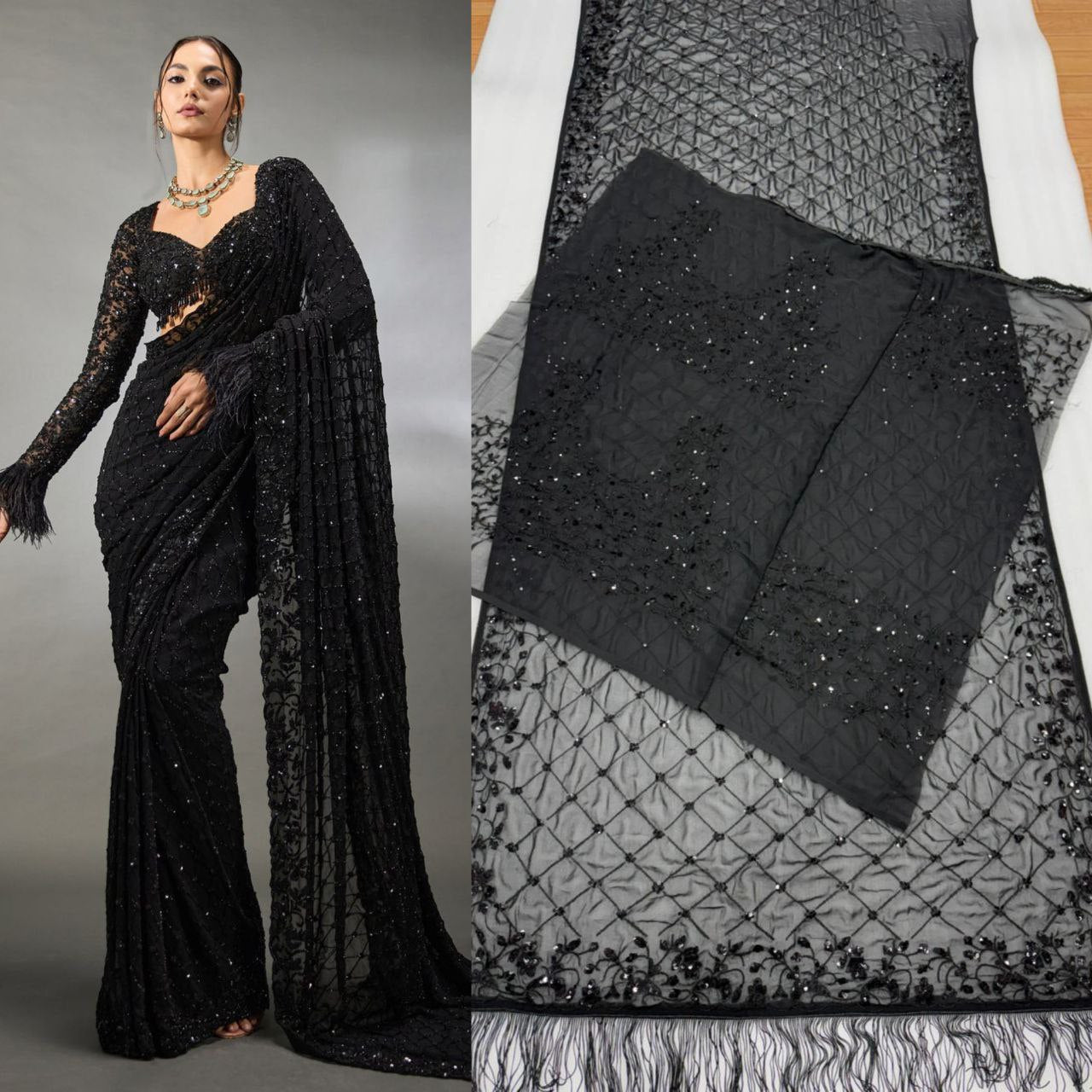 Black Bling Bollywood BlockBuster Sequins Saree