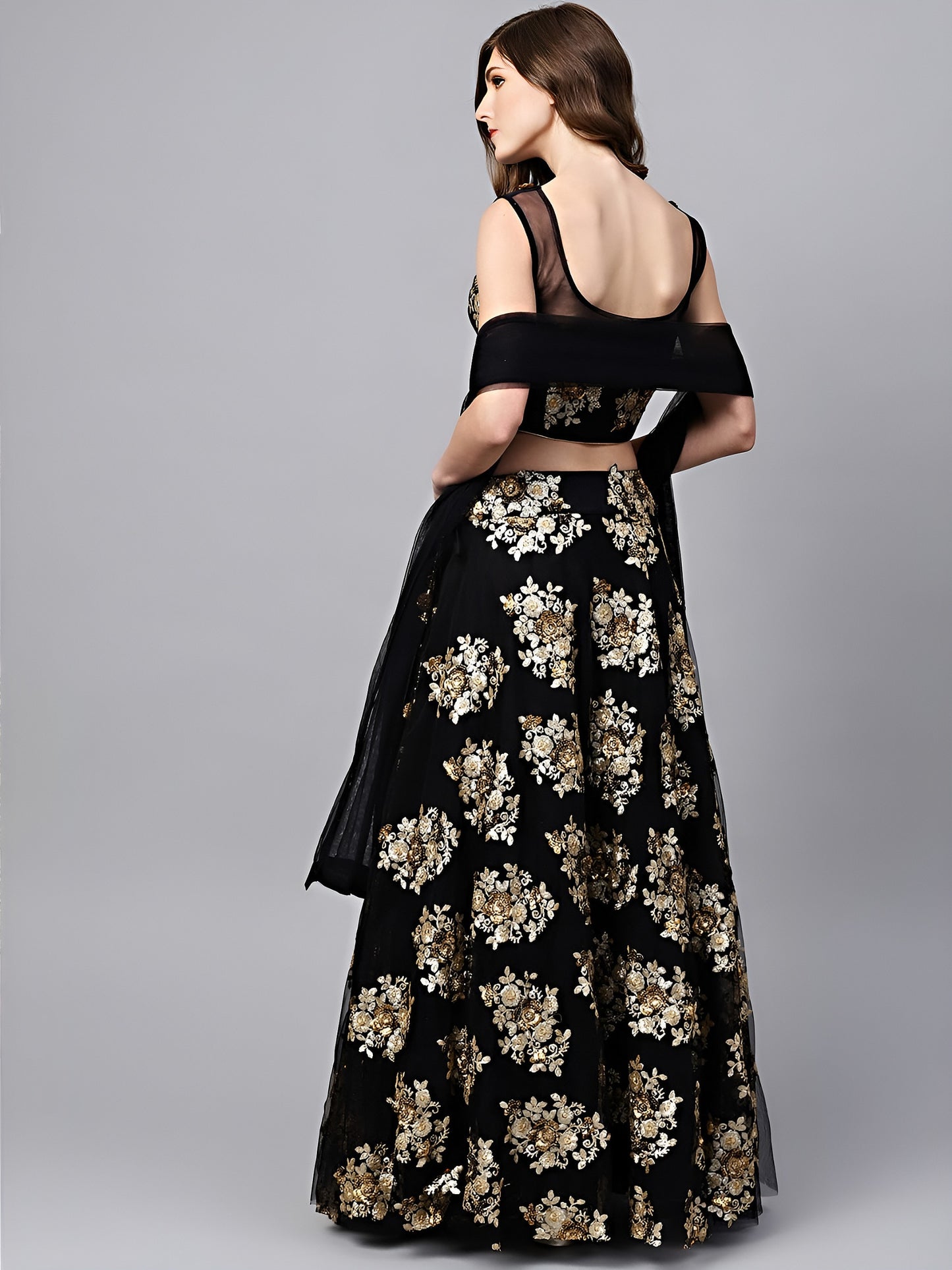 Midnight Black Floral Sequin Lehenga Choli