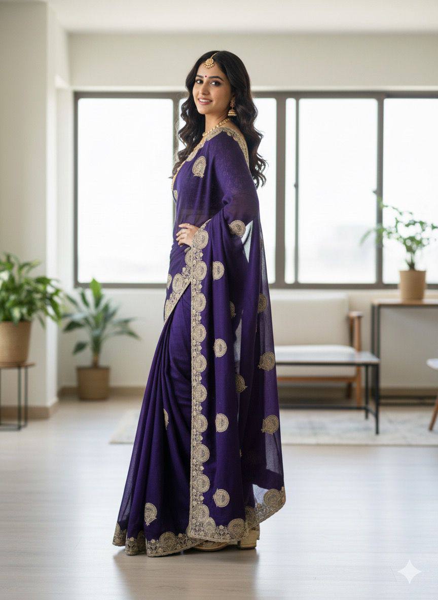 RICH LOOK FUNCTIONS PARTY WEAR SAREE - FOUR UNIQUE COLORS