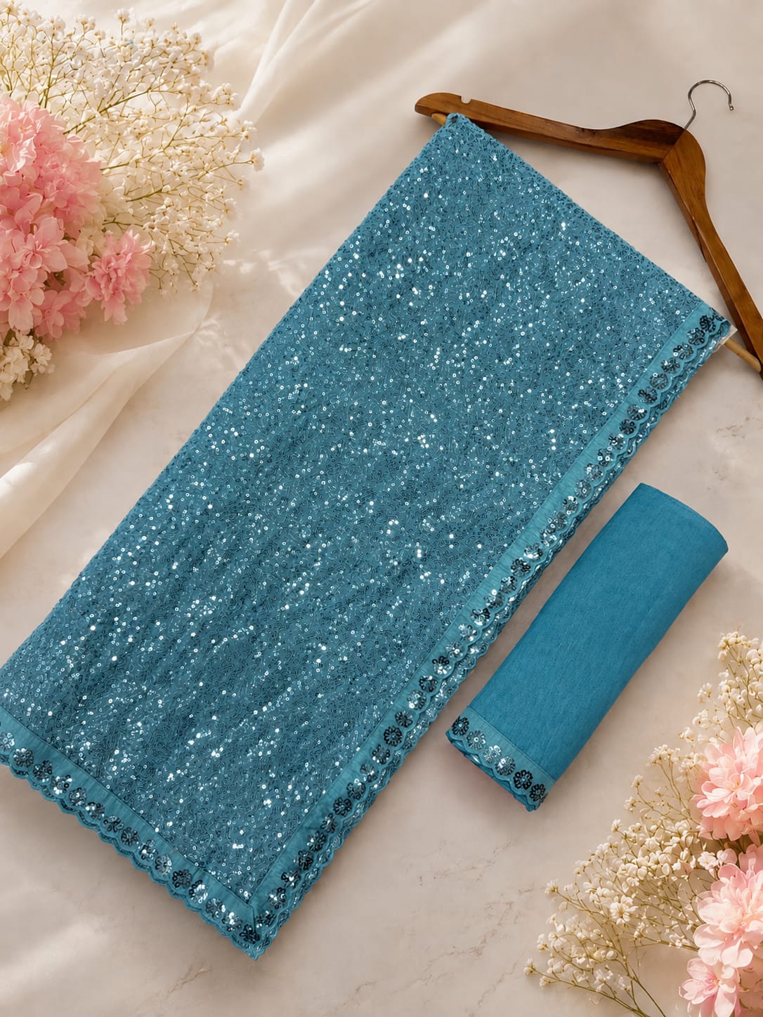 Luminary Éclat: Special Edition Khichdi Micro-Sequin Faux Georgette Saree Ensemble