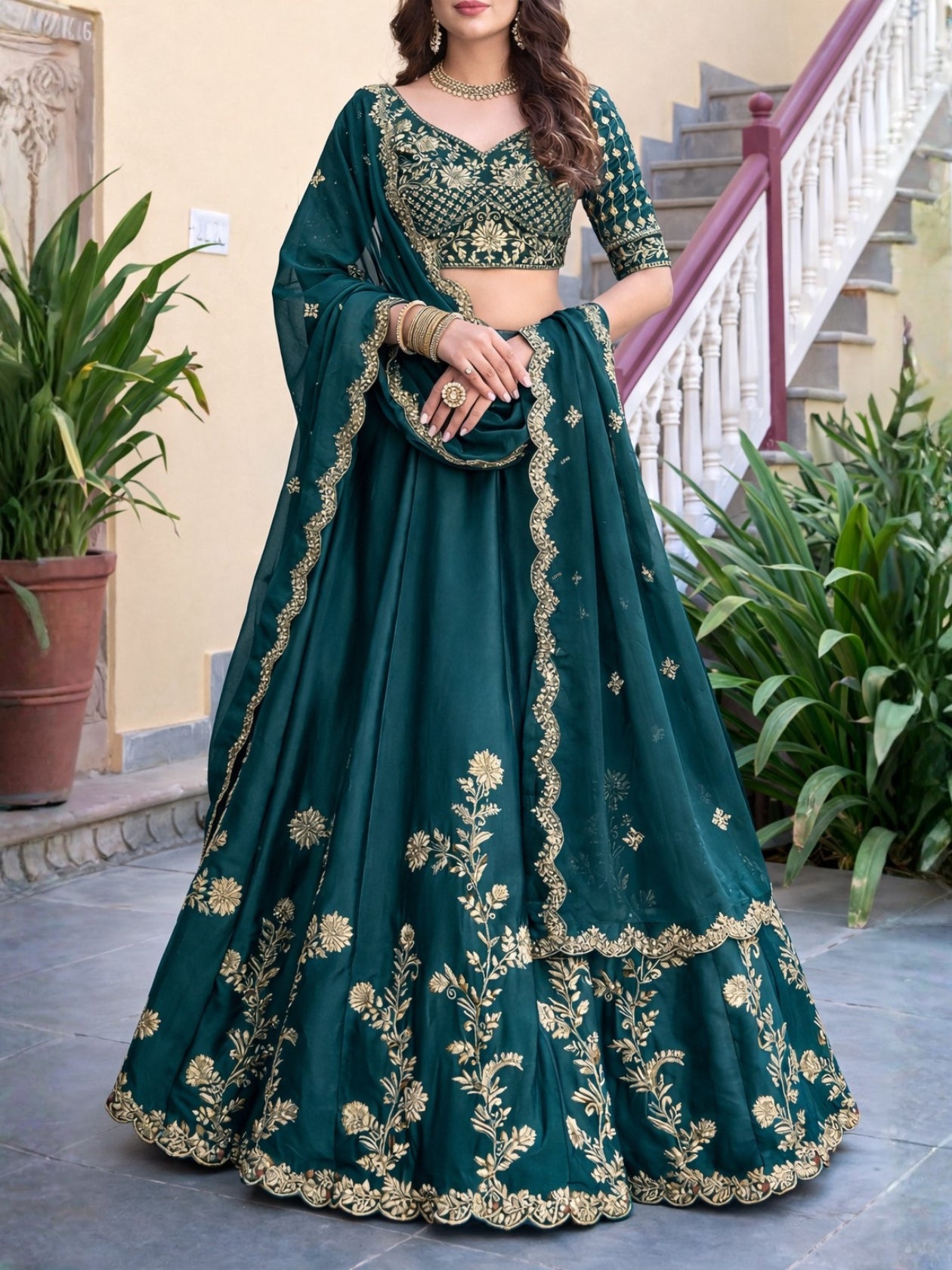 Perfect Blend of Craftsmanship & Elegance Green Lehanga