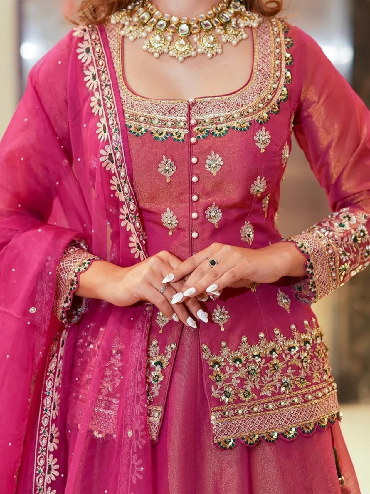 Premium Rani Pink Fendi Long Choli Lehenga Set