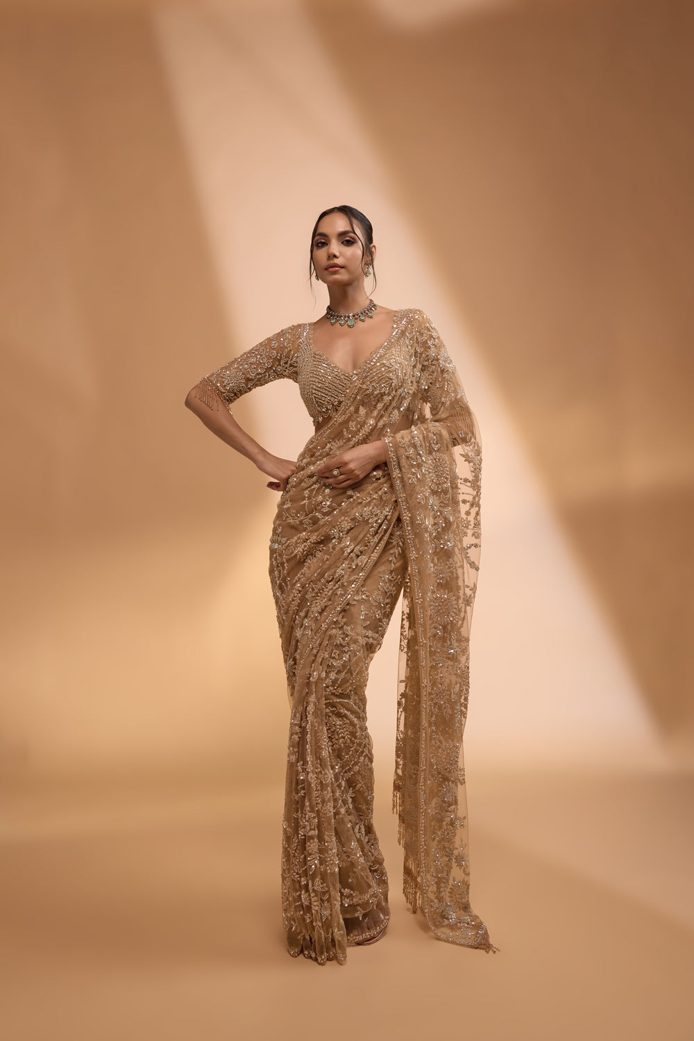 Bollywood Blockbuster 5mm Sequins Net Saree with Heavy Embroidered Blouse