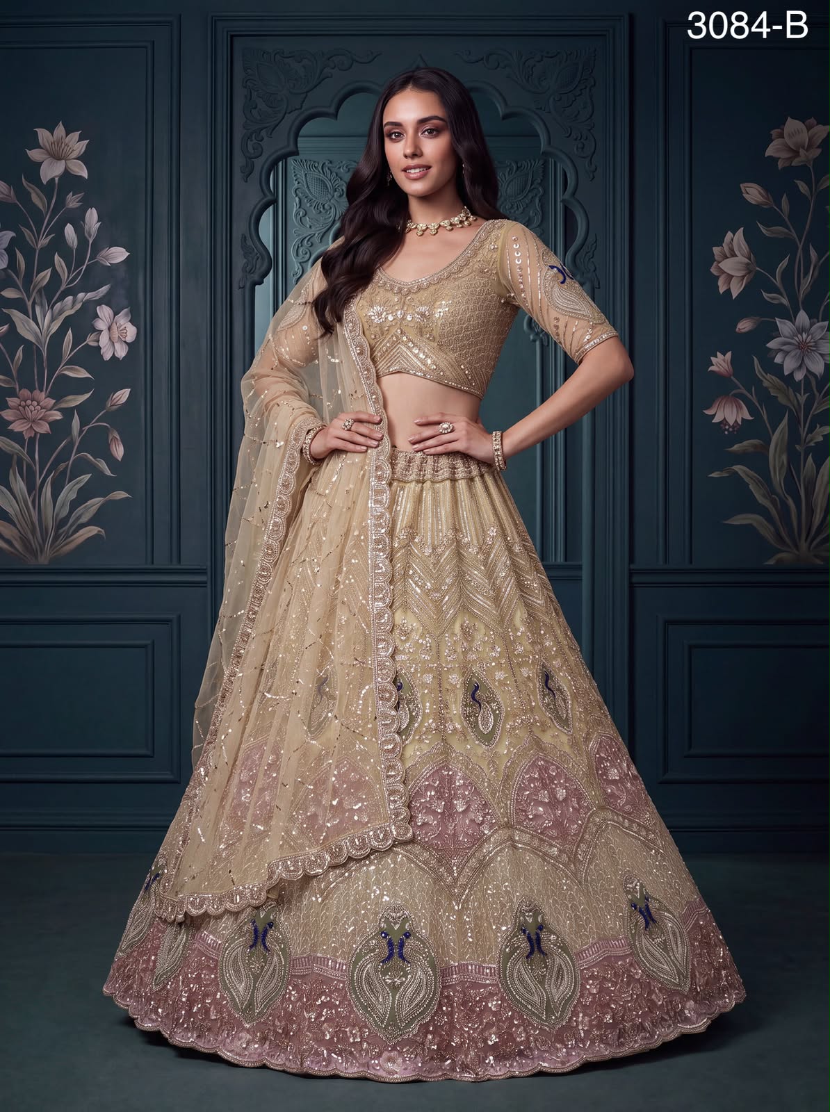 Peacock Handwork Motif and Beads work Designer Indian Wedding Lehenga Choli
