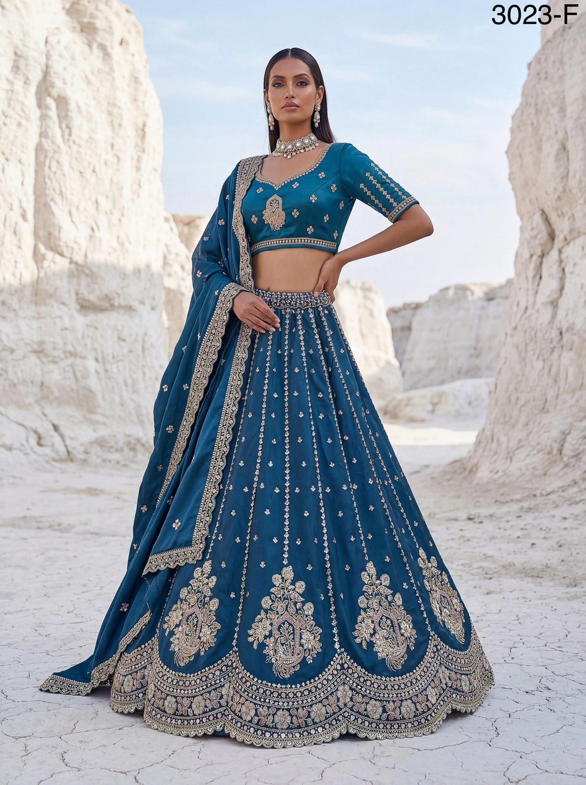 Twilight Bloom Intricate Handwork Designed Scalloped Lehenga Choli