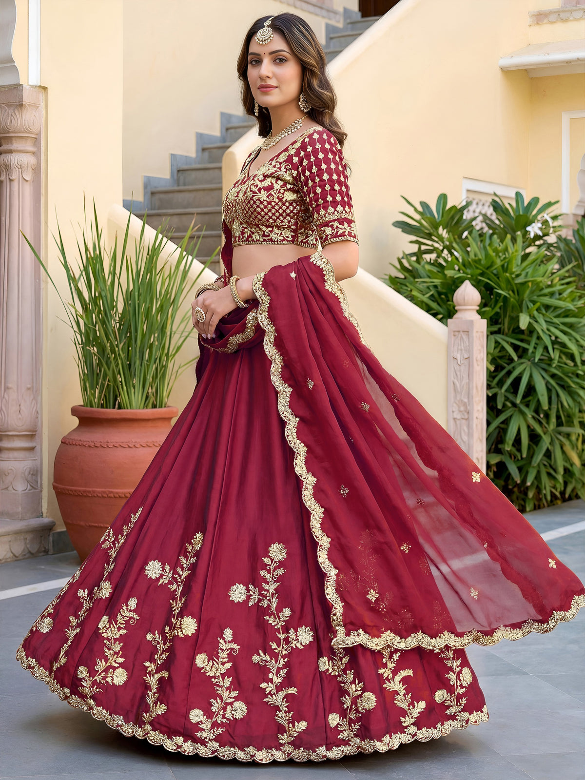 Rich Maroon Gracefull Embroidered Lehenga Choli