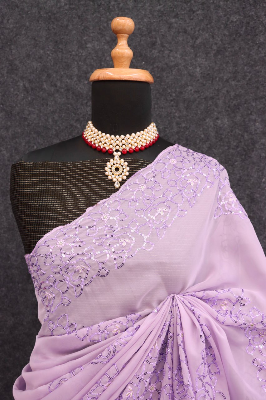 Lilac Stylish Organza Silk Bling Saree