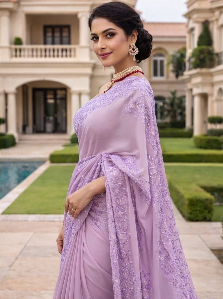 Lavender Sheer Organza Silk Saree