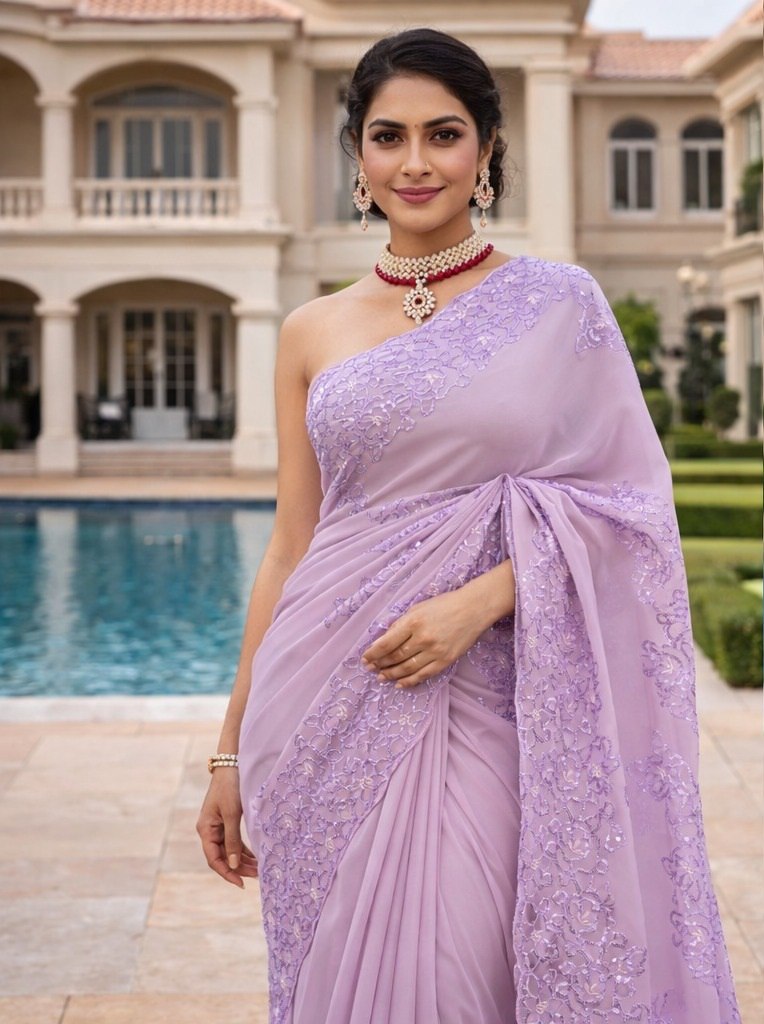 Lavender Sheer Organza Silk Saree