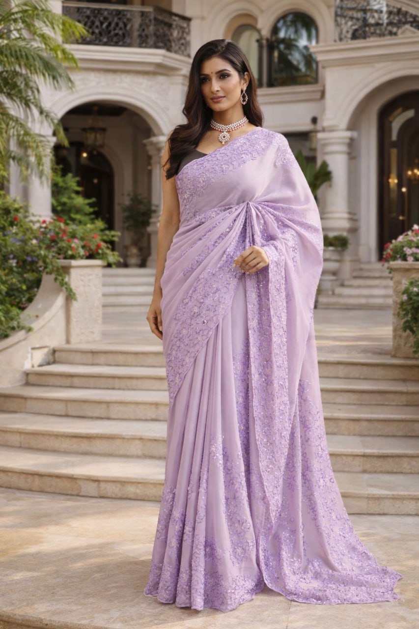 Lavender Sheer Organza Silk Saree