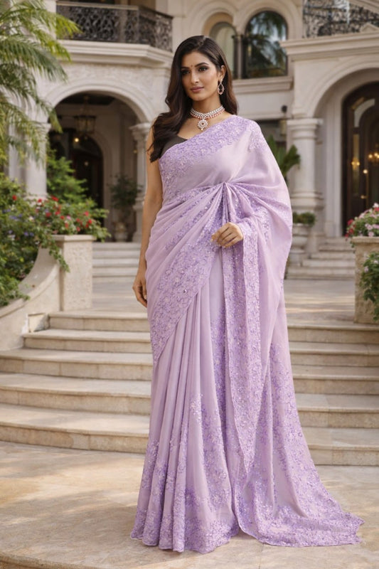 Lavender Sheer Organza Silk Saree