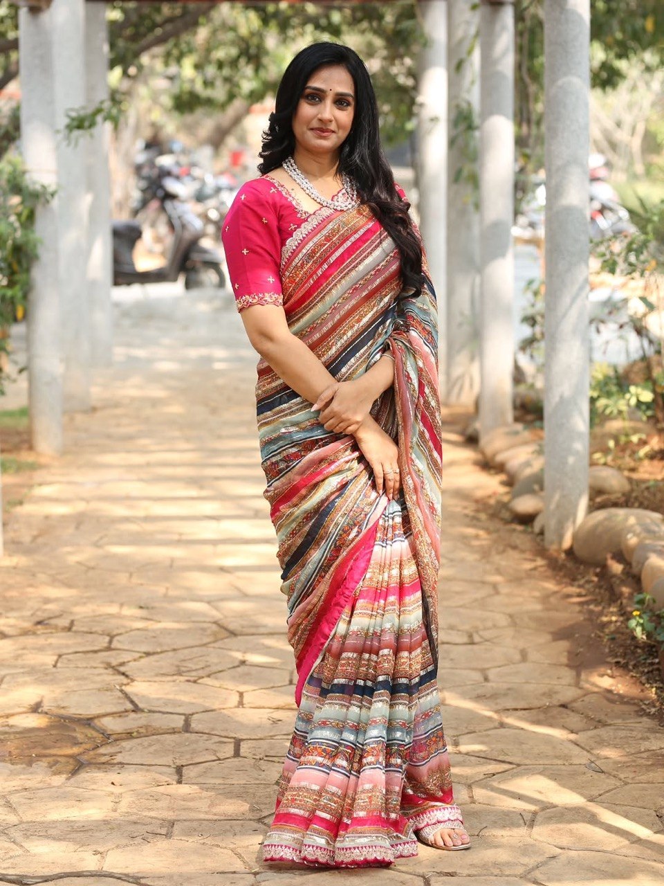 Turn heads and redefine elegance - Striped Colorful Unique Saree
