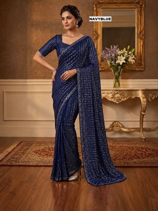 Red-Carpet Glamour Special Edition Sequinned Faux Georgette Saree