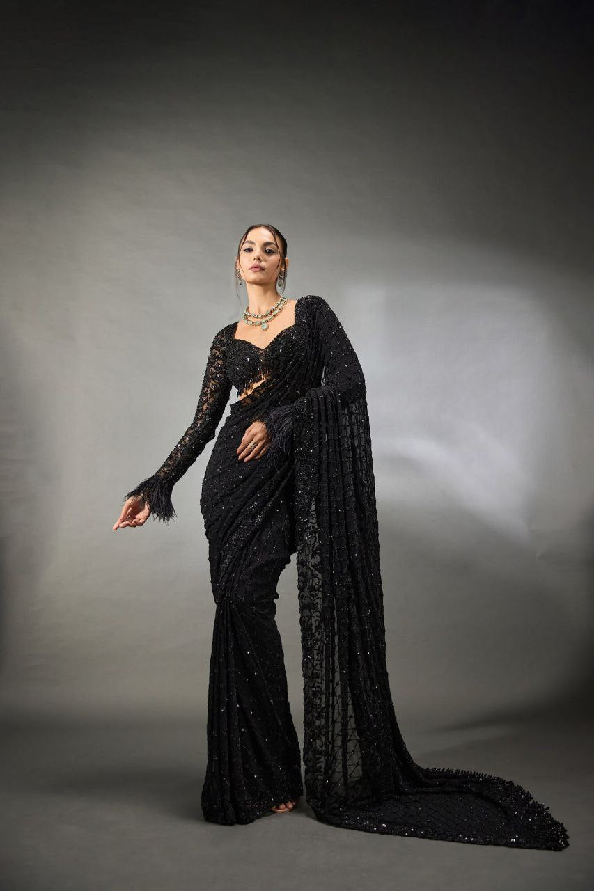 Black Bling Bollywood BlockBuster Sequins Saree