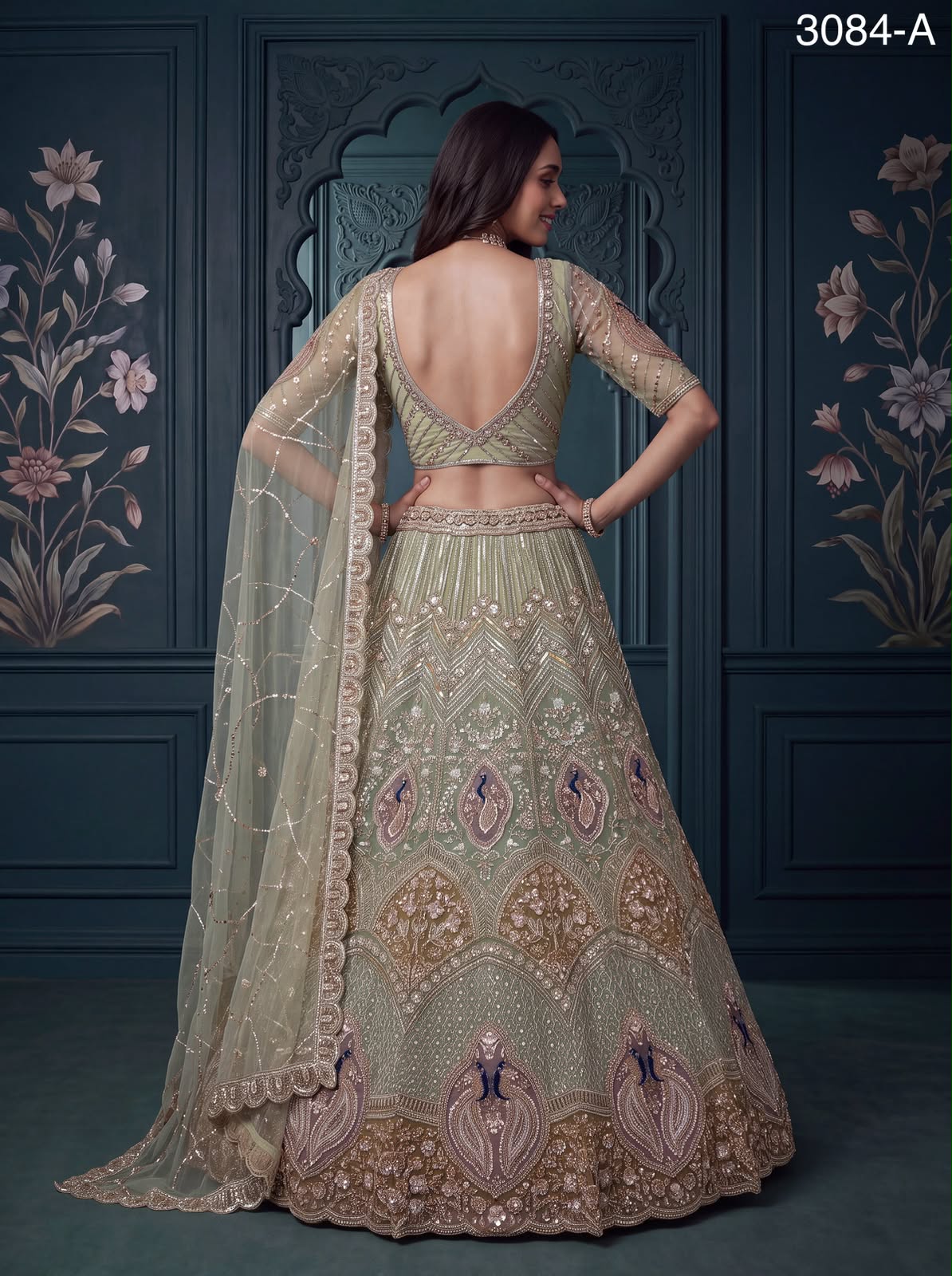 Peacock Handwork Motif and Beads work Designer Indian Wedding Lehenga Choli