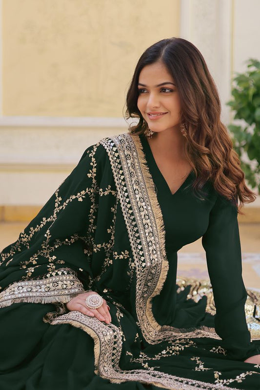 GREEN SEQUINS WORK CELEBRATION DAY PREMIUM GOWN
