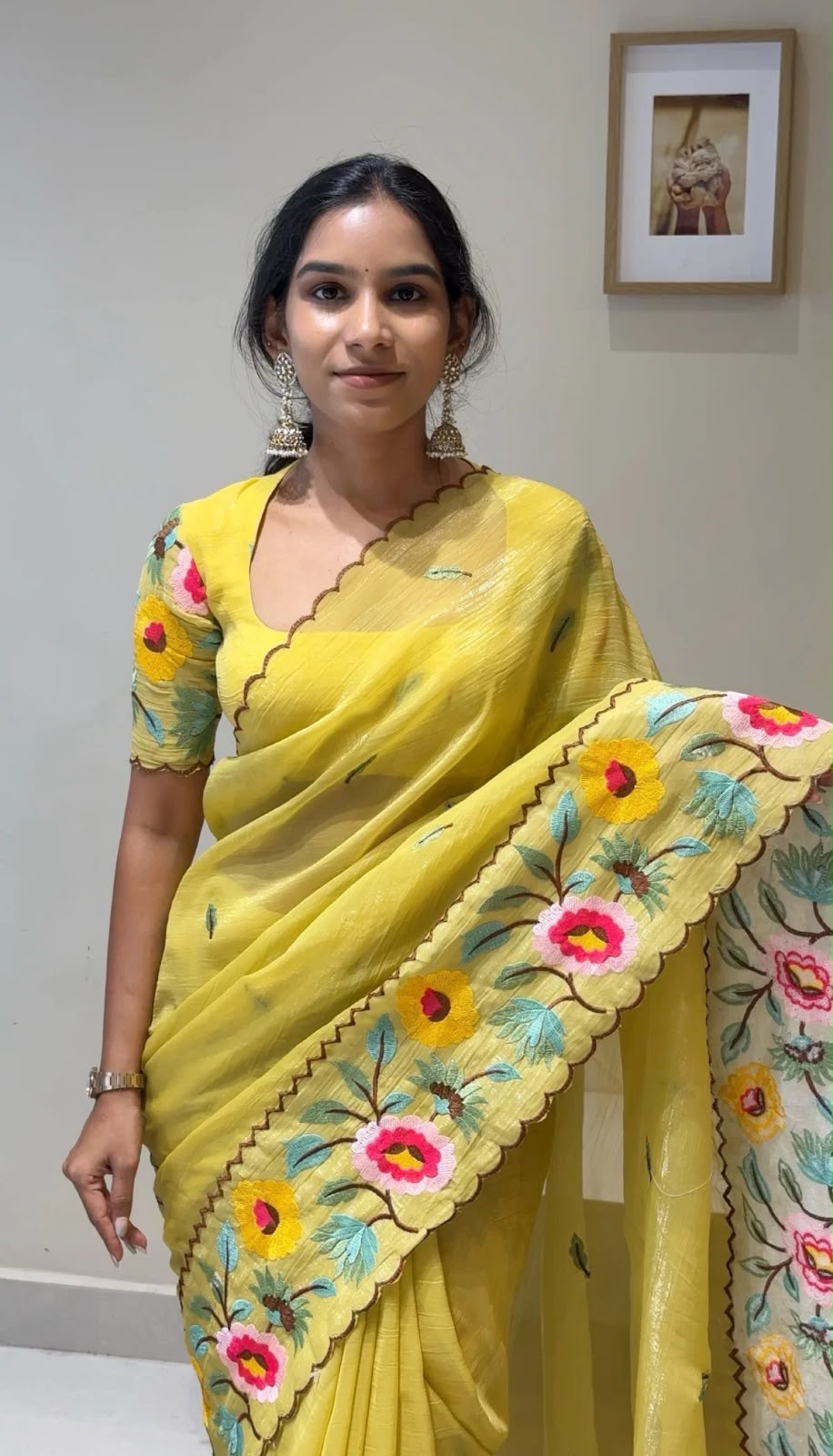 Crunchy Sunflower Party Wear Designer Saree