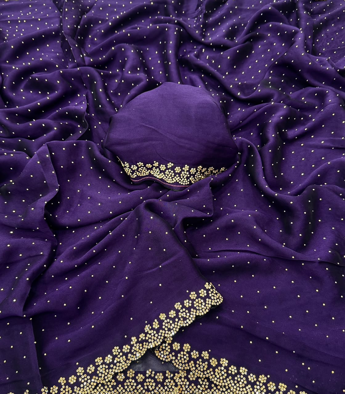 Midnight Purple Rangoli Saree with Heavy Swarvoski Embellishments