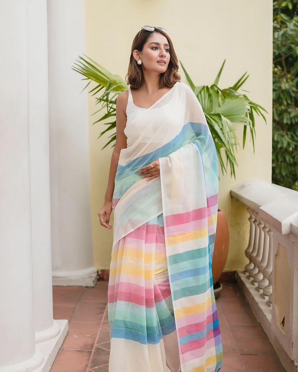 Rainbow Linen Multicolour Bollywood Saree