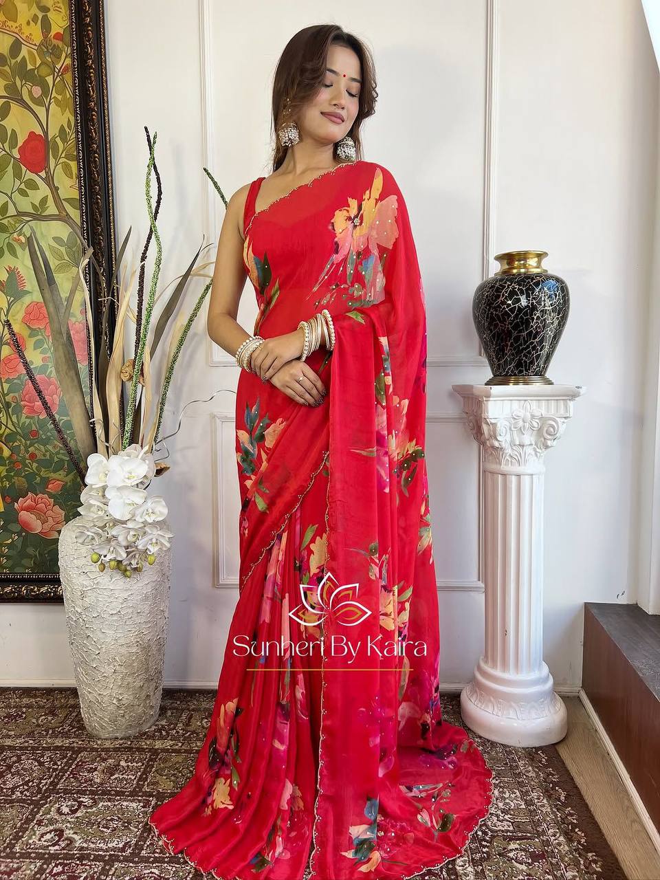 FLORAL HANDWORK ROSE SOFT ORGANZA SAREE