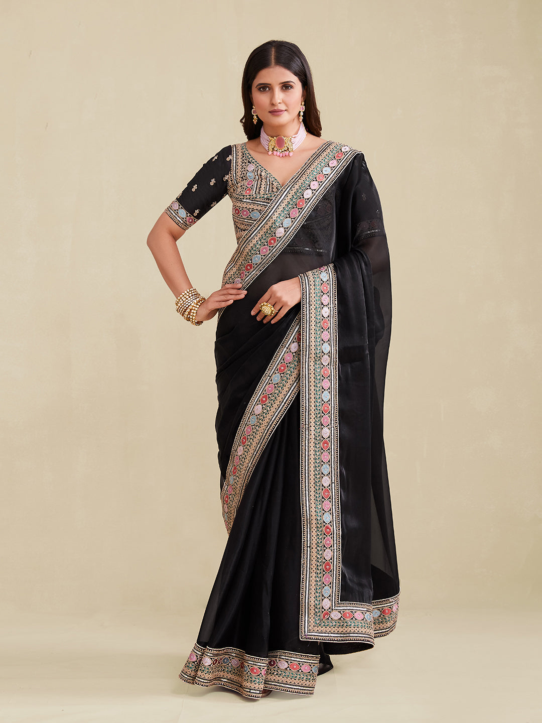 TIMELESS BLACK PREMIUM ORGANZA SAREE
