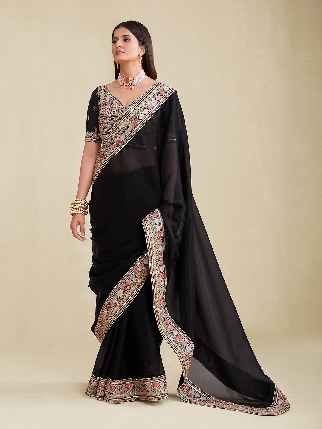 TIMELESS BLACK PREMIUM ORGANZA SAREE