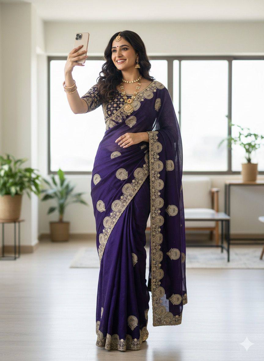 RICH LOOK FUNCTIONS PARTY WEAR SAREE - FOUR UNIQUE COLORS