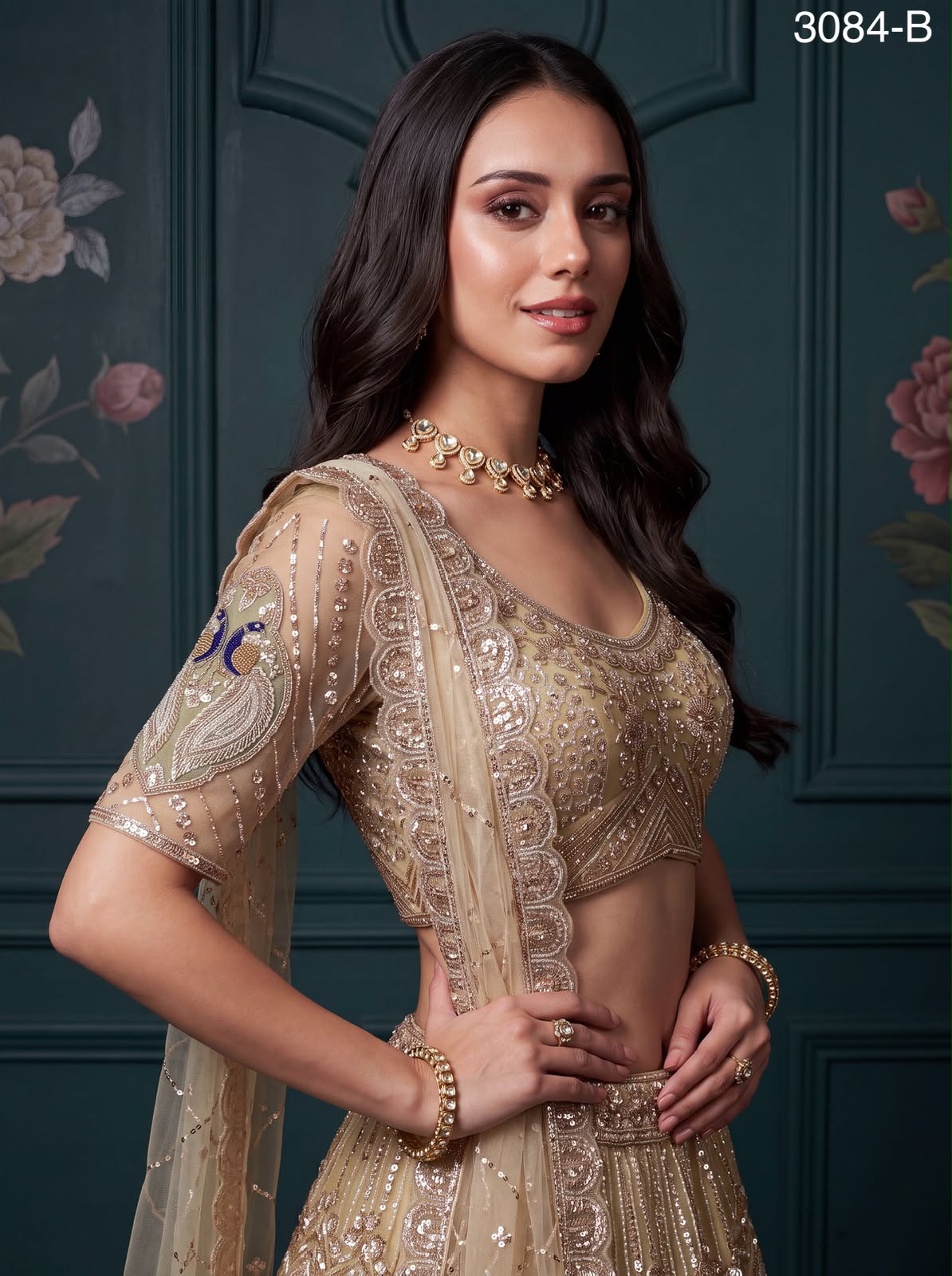 Peacock Handwork Motif and Beads work Designer Indian Wedding Lehenga Choli