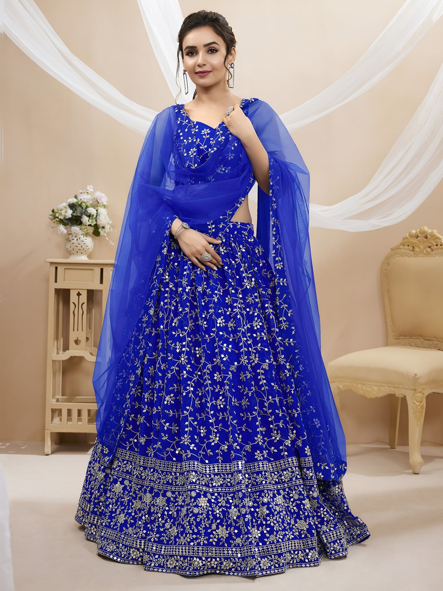 Royal Blue Botanical Sparkle Lehenga