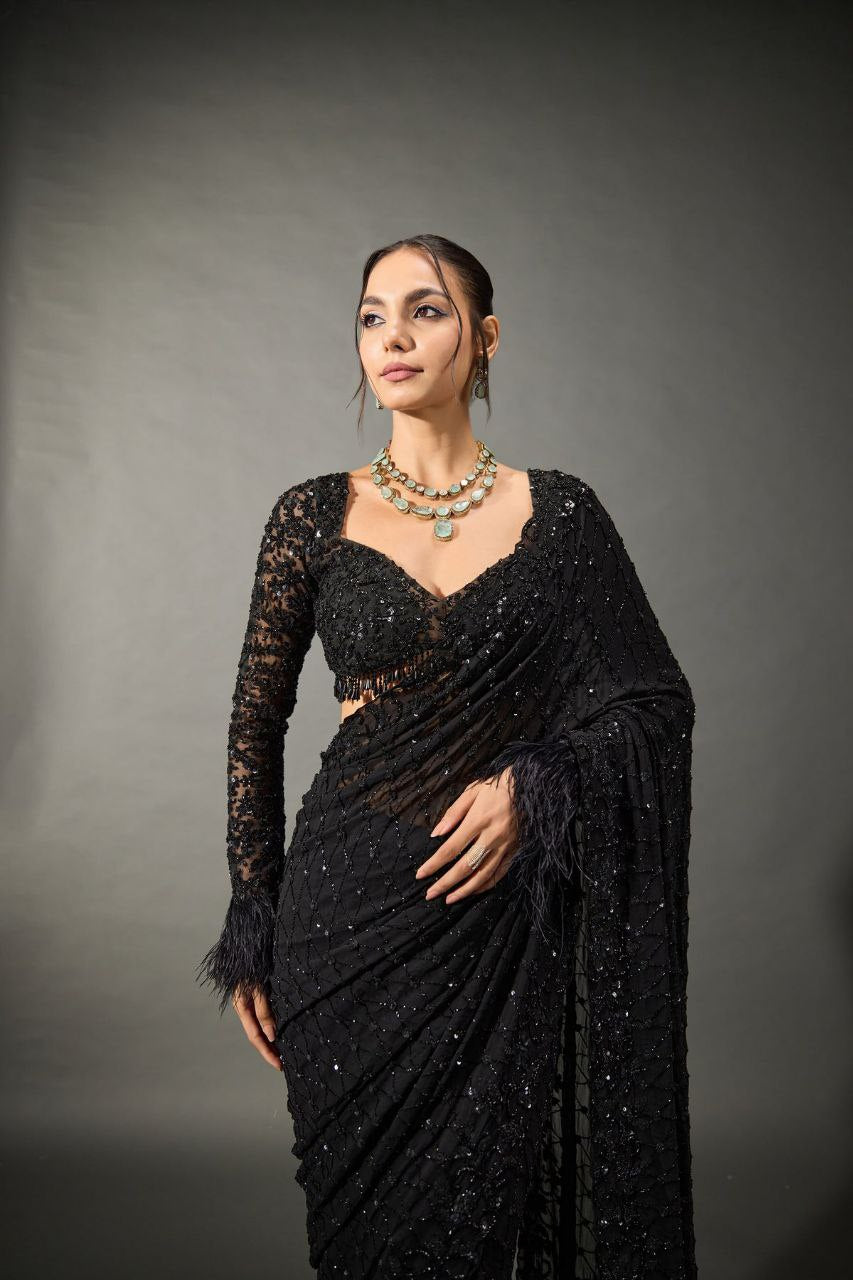 Black Bling Bollywood BlockBuster Sequins Saree