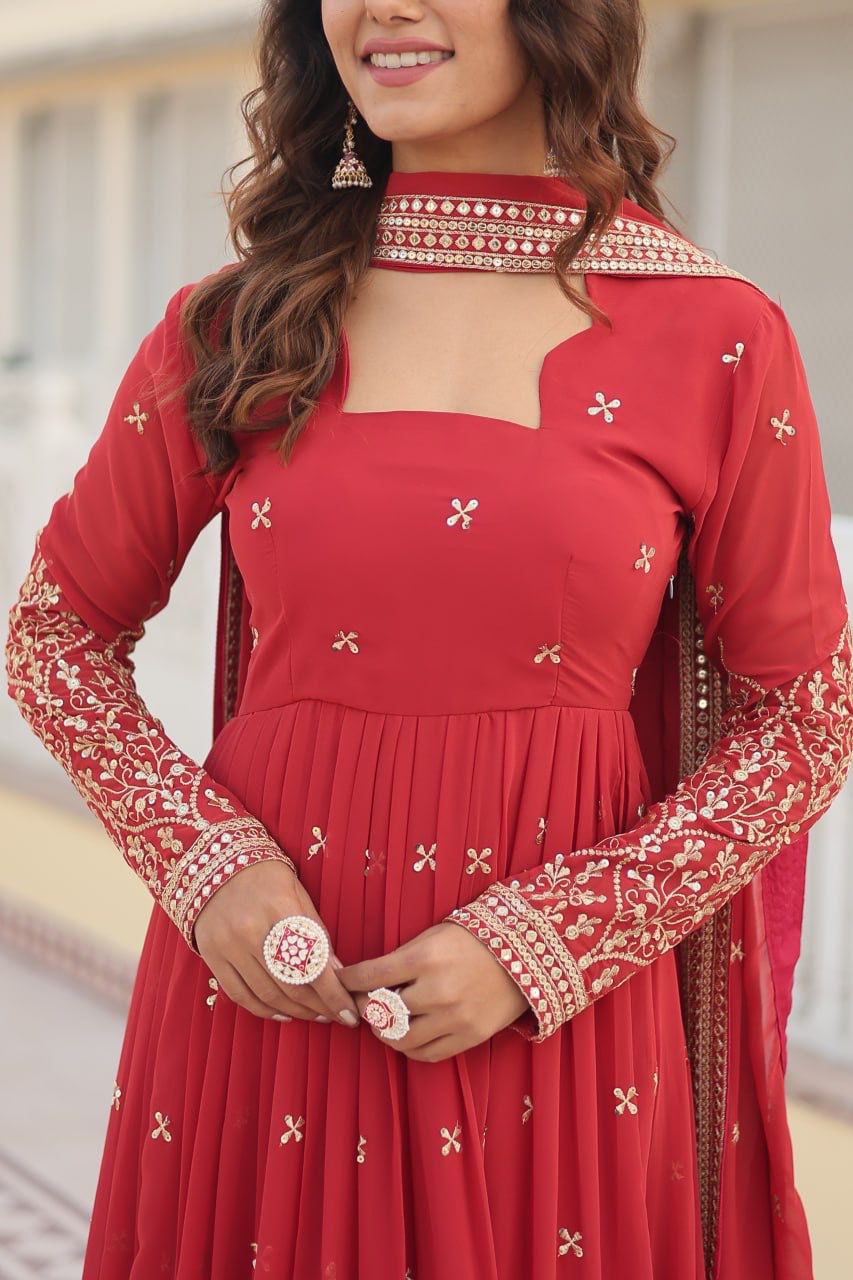 FESTIVE RED GOWN WITH DUPATTA