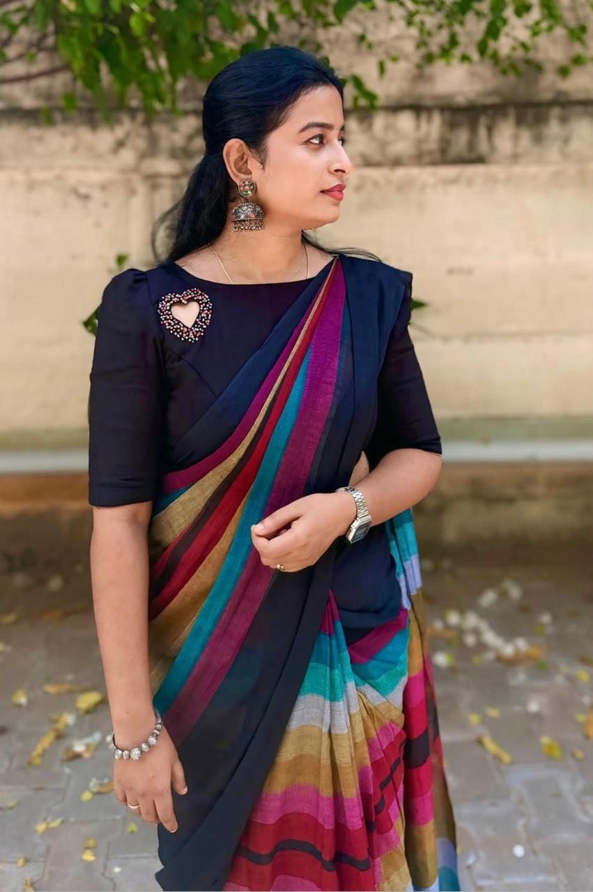 Rainbow Linen Multicolour Bollywood Saree