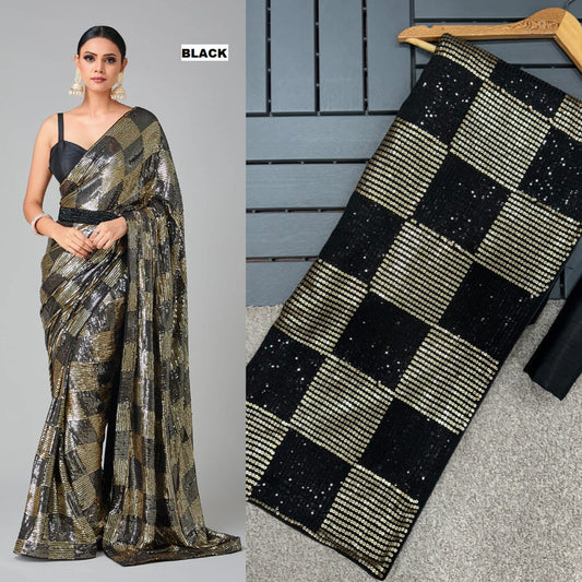 Bling Square Fashionable Sequins Bollywood Saree