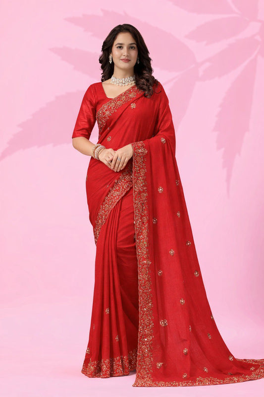 Timeless Beuatiful Red Gracefeul Art Silk Saree