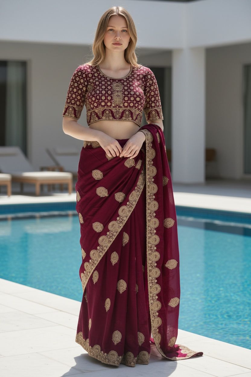 Sheer Elegance Exquisite Heavy Fandy Satin Silk Saree