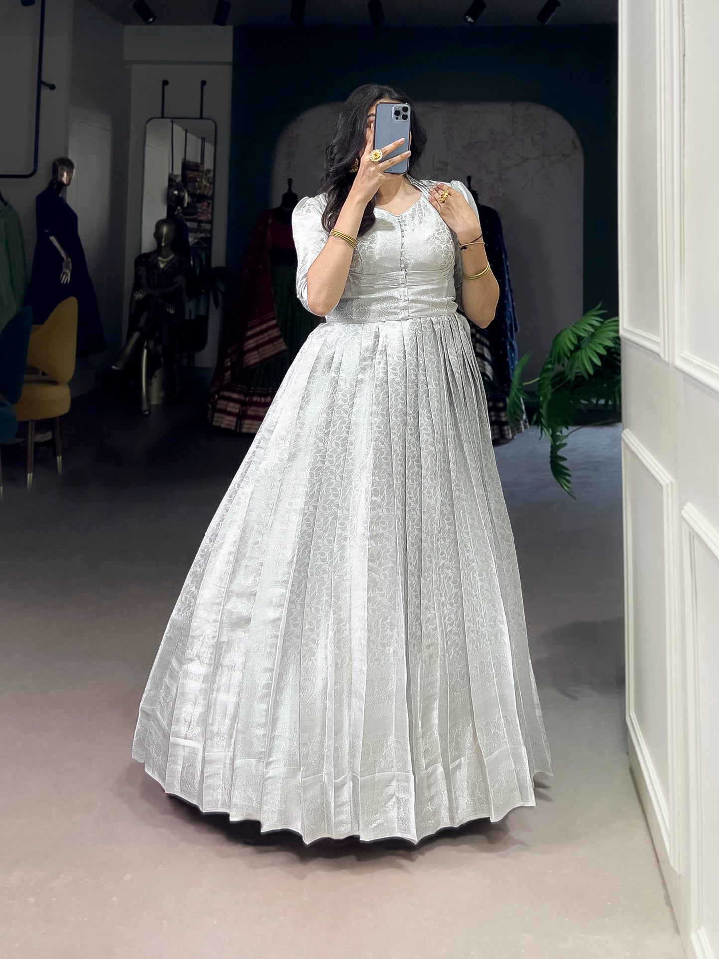 Silver Innings Gown Draped in culture, twirling in style